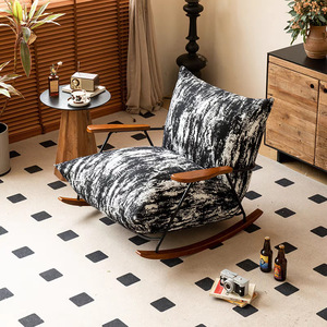 French Style Rocking <b>Sofa</b> Living Room Chair Ink Landscape Pattern <b>Foam</b> Filled Single Seater Recliner Balcony Lounge Chair - Product Image 1