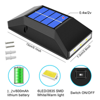 Lampe solaire à led étanche IP65, éclairage de jardin à énergie solaire pour l'extérieur, 6 LED de haut en bas