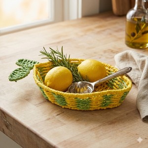 Panier de rangement en corde de papier tressé fait main, forme citron, organiseur de cuisine, plateau à fruits rond, plateau de rangement décoratif - Product Image 4