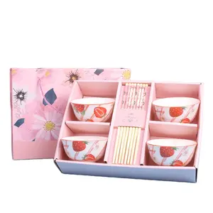 Wholesale New Styles Cheap Pink Flowers Gift Bag Fashion Ramen Bowl Set Ceramic