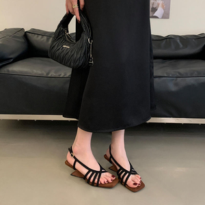 Square Toe Women Strappy <b>Block</b> <b>Heel</b> <b>Sandals</b> Ankle Buckle Back Strap <b>Ladies</b> Summer Party Dress Shoes - Product Image 1