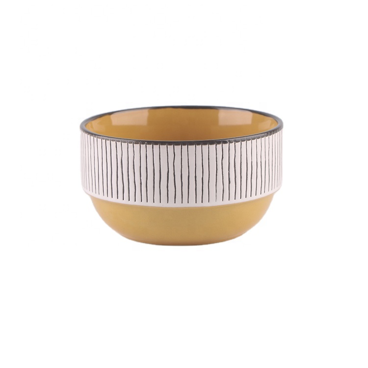 Wholesale cheap white 5.5 inch silk screen printing logo with gold rim Stackable ceramic soup bowl ramen bowl ceramic