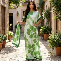 Robes et Gowns de Luxe pour Femmes, Imprimées en Polyester, Respirantes, de Créateur, avec Foulard, Style Africain Ample