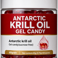 Complément Alimentaire Vitamines avec Astaxanthine et Huile de Krill de l'Antarctique Bonbons Gommeux 60 Unités pour Adultes 2 Doses Durée de Conservation 24 Mois