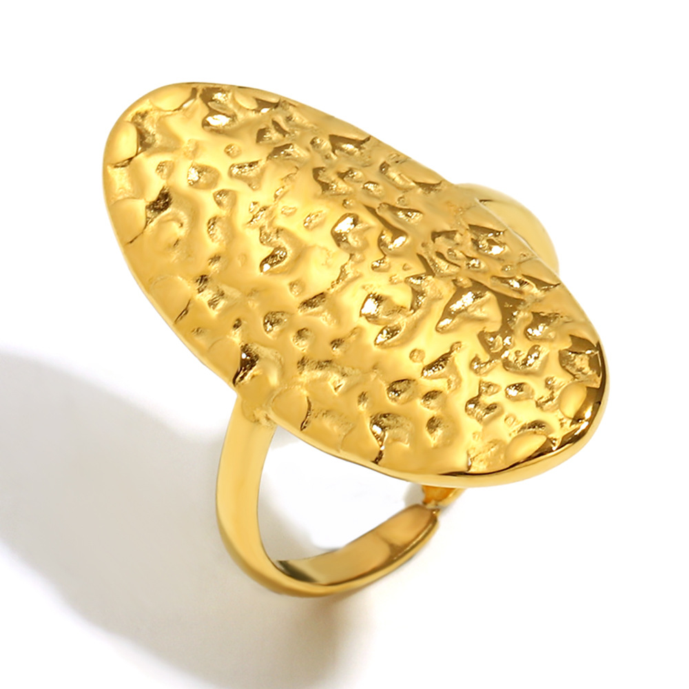 Anello aperto viso ovale martellato-oro