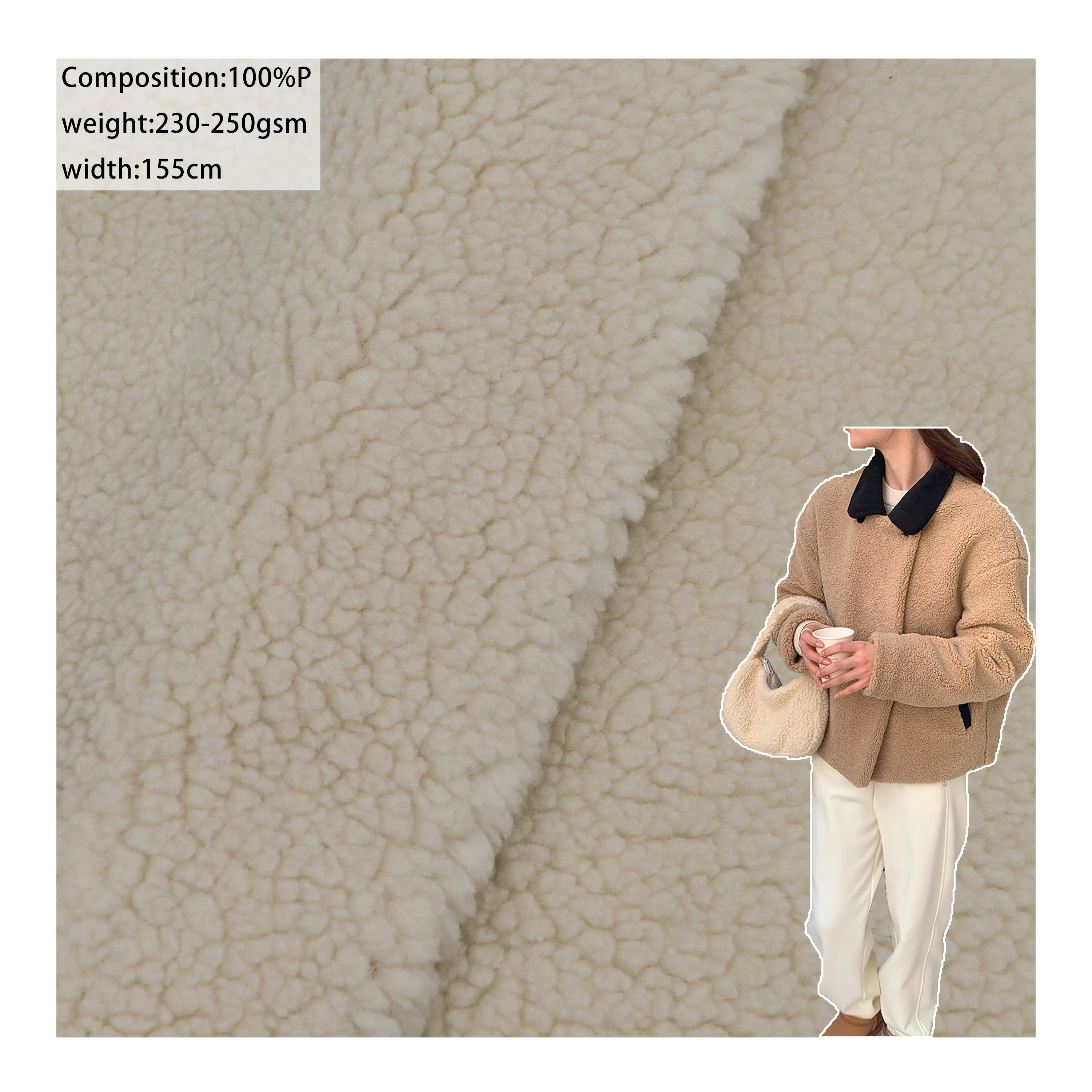 Tessuto in pile invernale con cappuccio in pile 100% in maglia di poliestere sherpa tessuto in pile berbero