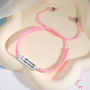 Bracelets de sensibilisation <span class=keywords><strong>au</strong></span> cancer du sein, signes médicaux, foi, courage, espoir, bijoux en corde ajustables inspirants - Product Image 2