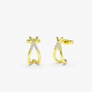 DHANI JEWELS Real Diamond Criss Cross Stud <b>Earrings</b> <b>14K</b> <b>Gold</b> FG Color SI Clarity Certified Natural Diamonds Luxury Fine Jewelry - Product Image 2