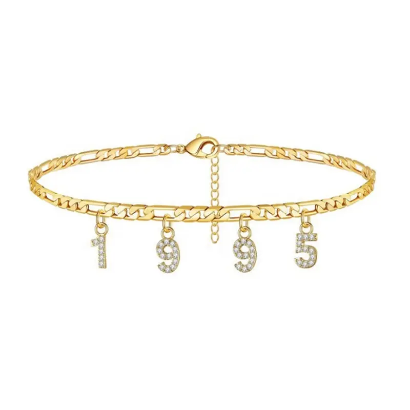 925 чистого серебра год рождения алмаз ножной браслет ювелирные изделия для женщин Пользовательские Начальная буква позолоченные браслеты с подвесками пара браслетов