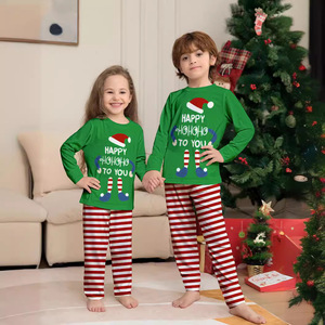 2023 Novo Conjunto De Pijama Desenhos Animados De Natal Impresso Listrado Casa Roupas Conjunto De Pijama De Natal - Product Image 3
