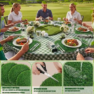 Napperons en gazon artificiel ovales, aspect herbe verte, antidérapants, pour la décoration de la salle à manger à la maison, lot de 6 pièces avec chemin de table - Product Image 2