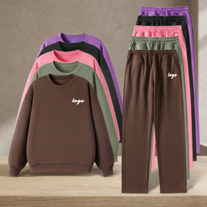 Ensemble de jogging décontracté imprimé pour hommes et femmes, automne-hiver, en polaire polyester/coton, col rond, coupe droite, jambe large, vente en gros, logo personnalisé - Product Image 3