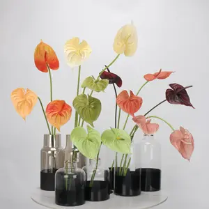 AR-1039 ZUOYI PU 60CM Multi Colors Artificial Anthurium Flamsura Flower Green Palm Plant For Wedding