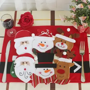 Kerstversiering Restaurant Hotel Lay-Out Creatief Servies Set Cartoon Oude Man Sneeuwman Mes En Vork Set