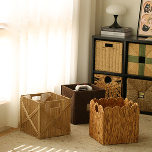 Panier de rangement pliable tressé fait main en jonc de mer et rotin, gain de place, pour le camping en extérieur et la maison - Product Image 3