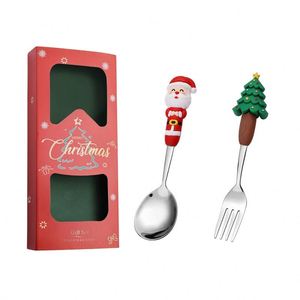 <b>Christmas</b> Gift Stainless Steel Tea Spoon Gold Silverware Cutlery Set Santa Elk Decoration Fruit Fork for Children - Product Image 5