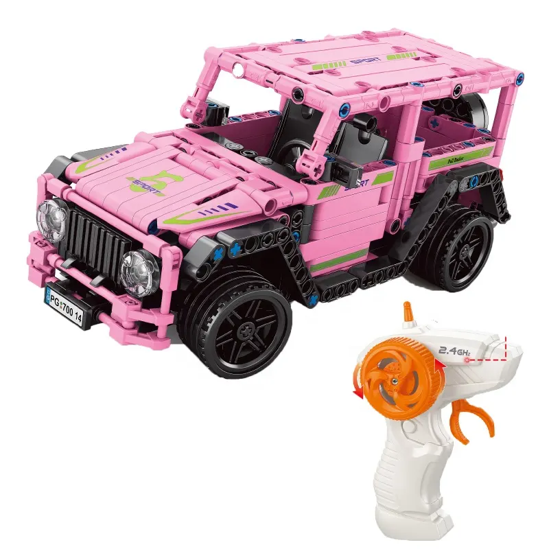 새로운 스타일 장난감 키트 핑크 컬러 블록 세트 교육 조립 RC 자동차 3D 모델 빌딩 블록 소녀를위한 원격 제어 자동차