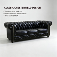 Canapé Chesterfield classique vintage capitonné en cuir, 3 places, avec accoudoirs roulés et clous décoratifs, en similicuir PU, pour salon et mobilier de maison