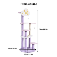 Arbre à chat moderne multicouche violet avec motif nuage et lune, tour d'escalade et griffoir pour chat