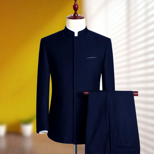 Ensemble de costumes chinois pour hommes en gros : Veste Zhongshan à simple boutonnage et pantalon (2 pièces) - Product Image 3