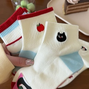 Women's Ankle <b>Socks</b> White Cartoon Kitten Apple Pattern Breathable Lightweight Spring Summer Casual <b>Socks</b> - Product Image 1