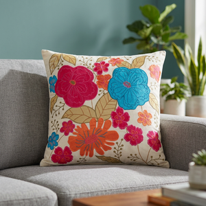 Hot Selling Floral Embroidered Cotton Cushion Cover Square Bohemian Style Home <b>Decor</b> <b>Pillow</b> Case from india - Product Image 3