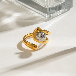Geometric Gold <b>Ring</b> With <b>Silver</b> Ball Tension Setting <b>Adjustable</b> Unisex Jewelry Gift - Product Image 3