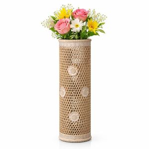 Jarrón de Bambú Perforado con Tallados Florales, Portaflores Decorativo para Diseño de Interiores del Hogar, Jarrón de Bambú Natural Hecho a Mano - Product Image 1