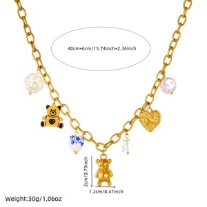 Cartoon Little Bear Gold Plated Pendant Necklace With Heart Chain And Painted Charms For Gift - Product Image 4