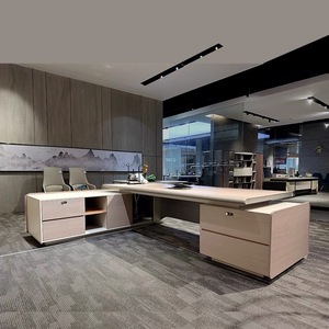 <strong>Vintage</strong> Executive Office Furniture L Shape <strong>Desk</strong> with Led Light and <strong>Metal</strong> Edge Office Table CEO <strong>Desk</strong> - Product Image 6