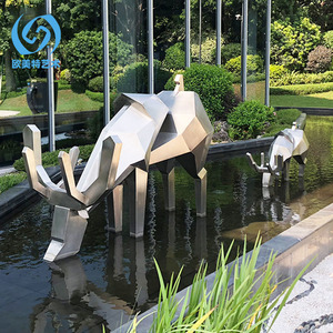 Escultura de Ciervo de Acero Inoxidable, Geométrica, para Montar en el Suelo, Decoración de Jardín para Exteriores - Product Image 1