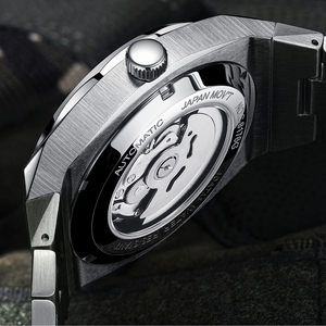 럭셔리 앤티크 시계 스테인리스 스트랩 남성용 자동 기계식 시계 유리 다이얼 아르망두어 100m 방수 30mm 폭 - Product Image 6