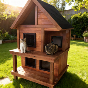 וילה חיצונית לחיות מחמד, עמידה למים, מבודדת, עשויה רעפי עץ, לכלבים וחתולים קטנים, לשימוש בכל עונות השנה, במגוון גדלים - Product Image 4