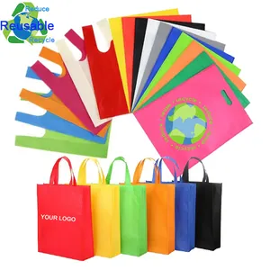 Wholesale Custom private label w die d cut handle grocer tote reusable ultrasonic pp laminated non woven shopping bags with logo