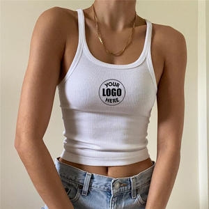 Débardeur Côtelé Blanc Noir pour Femme 95% Coton 5% Spandex Camisole à Impression Personnalisée Hauts sans Manches XS-XL - Product Image 1