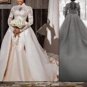 Vestidos de Novia Africanos 2 en 1 Personalizados, Estilo Sirena, con Cuello Alto, Vestidos de Novia Árabes Sexys, Mangas Largas, Encaje, Robe De Mariée - Product Image 1