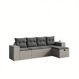 Poly Rattan Garden <b>Sofa</b> <b>Set</b> Grey Outdoor Furniture With Powder Coated Steel Frame Contemporary Design - Product Image 1