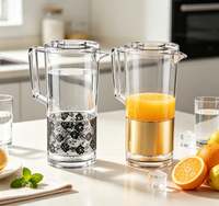 Pichet à eau transparent en PMMA OEM avec couvercle, carafe en plastique transparente pour jus, eau, boissons froides, pichet de service pour la cuisine et la table