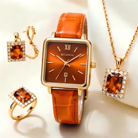 Ensemble de 5 montres à quartz pour femmes, collection 2026, montre de luxe, bague, collier, boucles d'oreilles, strass, ensemble de montres tendance