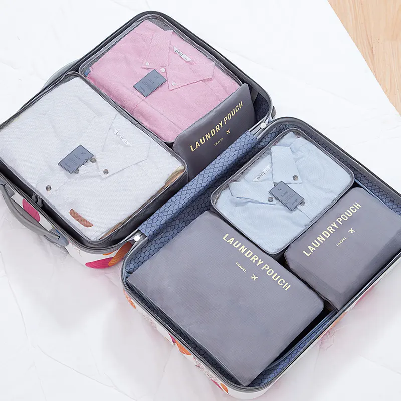 旅行荷物オーガナイザー収納バッグ用ポリエステル6セットパッキングキューブ