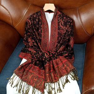 ROYAUMANN Luxury Hot Selling Ethnic Women's Summer Long Scarves Jacquard Paisley Color Blocking Faux <b>Pashmina</b> Cotton Acrylic - Product Image 1