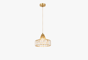 Suspension ronde en cuivre avec cage en métal doré et cristaux, style moderne, pour salle à manger et éclairage de cuisine - Product Image 1
