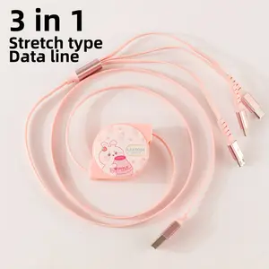 SD-216 cartoon 3-in-1 charging cable retractable 1 meter cable long phone type-c data cable Android multi-function retractable