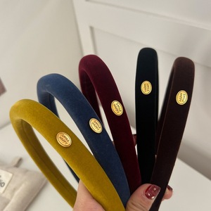 Nueva Diadema de Terciopelo Estrecha para Otoño/Invierno con Etiqueta Dorada, Aro para el Cabello de Tela Suave con Esponja, Accesorios para el Cabello de Lujo Versátiles para Uso Diario - Product Image 2