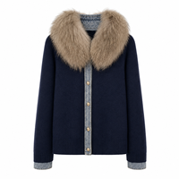 Pull en tricot pour femme avec col en fourrure de renard véritable, manteau court d'hiver et d'automne, veste en tricot décontractée et chaude avec fermeture éclair
