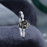 Bague ovale en argent sterling 925 de couleur noire avec pierre précieuse en quartz rutilé noir naturel