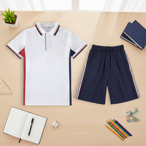 521001 Custom Primary School Uniforms White Polo Shirt with Pleated Skirt Navy Shorts British Style 2 Pcs Set for Kids - Product Image 2