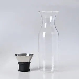 Botol air kaca borosilikat bulat mewah 1000ml, botol minum teh kaca dengan tutup