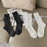 Chaussettes fines pour femmes, chaussettes de cheville, ruban de mode, nœud, couleur unie, automne, personnalisable, chaussettes de corps à revers, régulières pour femmes