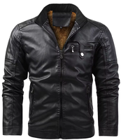 Veste d'hiver décontractée pour homme en similicuir noir brodé, avec fermeture éclair, col montant, doublure en peluche, design multi-poches, respirante